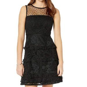 Lilly Pulitzer Kasee A-line Cocktail Dress Lace Combo Black Mini Size 14